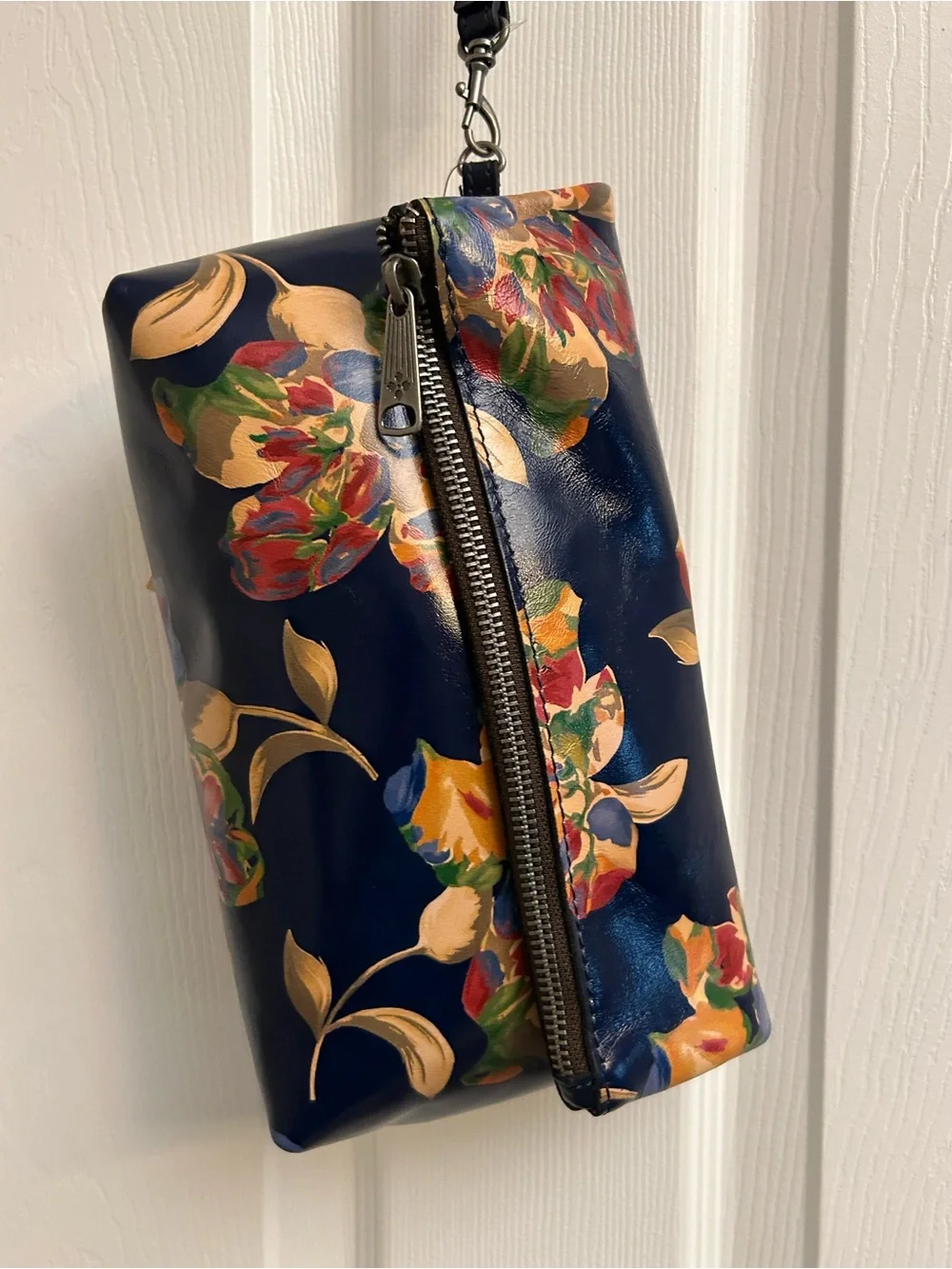 Patricia Nash Navy Leather Floral Zip Wristlet
